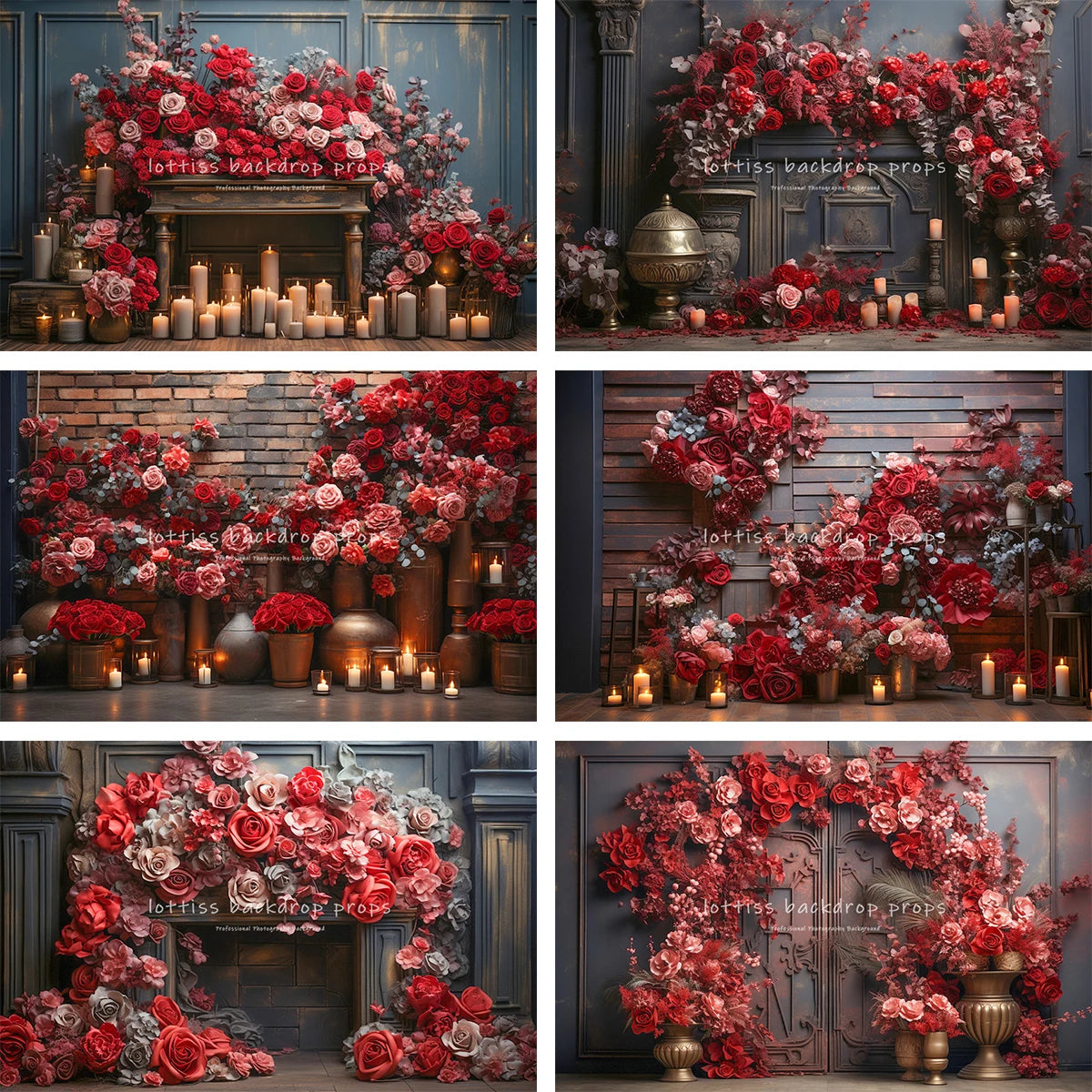 Valentine's Day Rose Brick Wall Backdrops Kids Girl Photography Child Adult Photocall Floral Fireplace Wooden Door Backgrounds