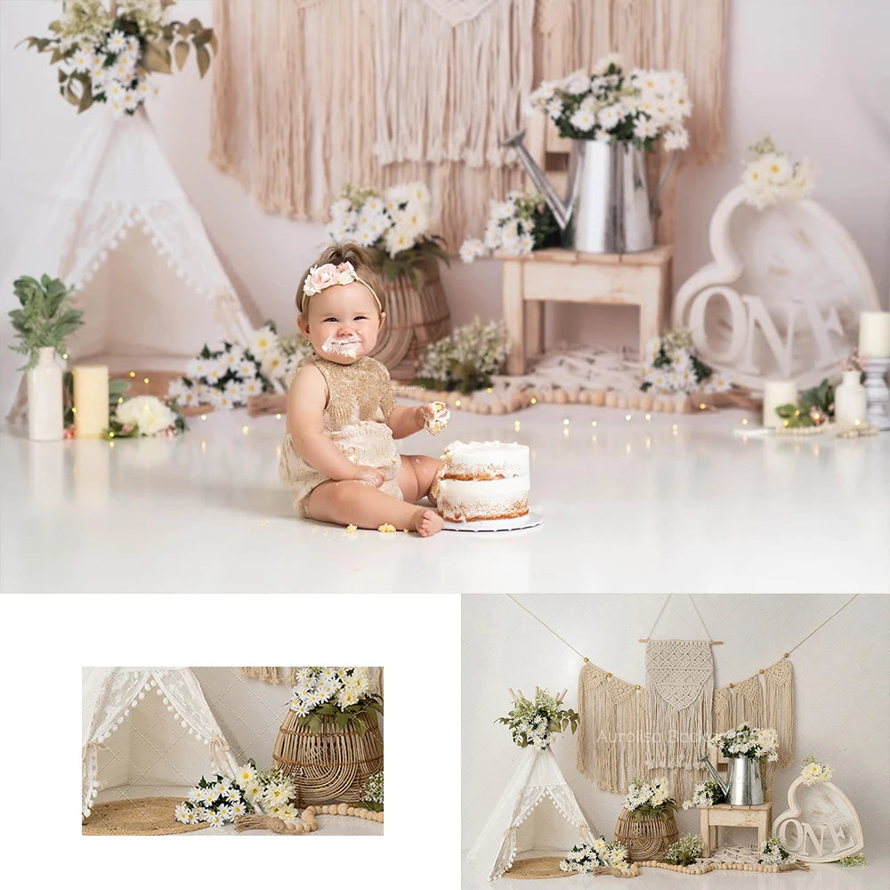 Bohemian Poise Backdrops Kids Baby Photography Props Tent Child Newborn 1st Birthday Cake Smash Photocall Decors Background