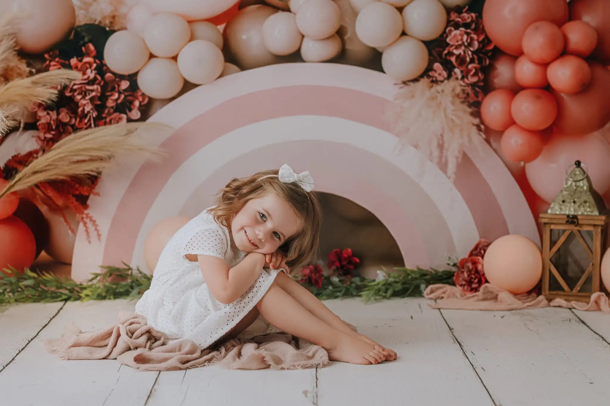 Boho Rainbow Photography Backdrop Kids Baby Cake Smash Photocall Decors Floral Balloons Child Girls Photo Studio Backgrounds