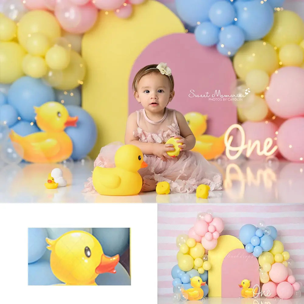 Rubber Duckie Backdrop Balloons Garland Kids Baby Cake Smash Photocall Decors Child Boys Adult Birthday Studio Backgrounds