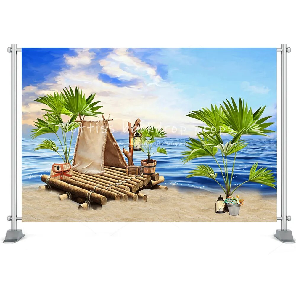 Summer Beach Backdrop Surfboard Van Palm Tree Holiday Seaside Toy Kids Newborn Portrait Customized Photography Background