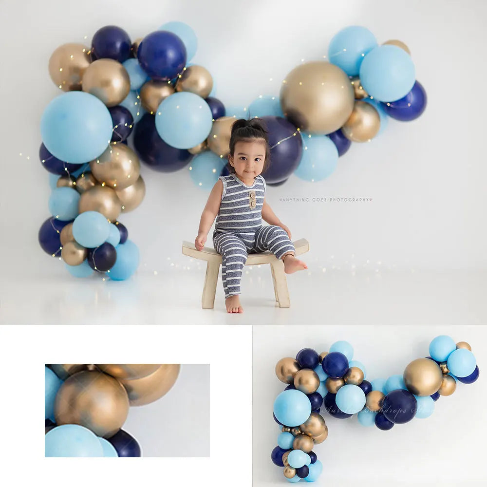 Blue Balloons Photography Backdrop Kids Cake Smash Photocall Decors Child Baby Boy Adult Birthday Props Studio Backgrounds