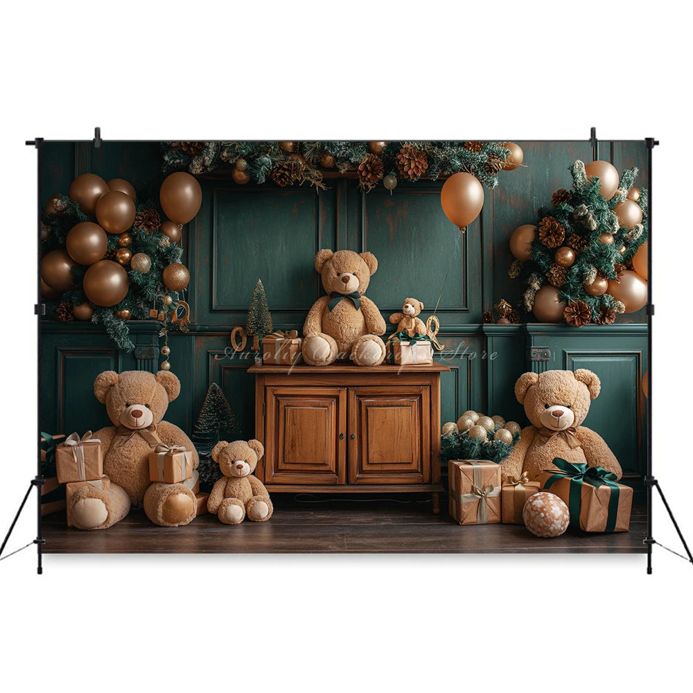 Christmas Theme Little Bear Backdrop Kids Baby Cake Smash Photography Props Fireplace Child Adult Photo Studio Backgrounds