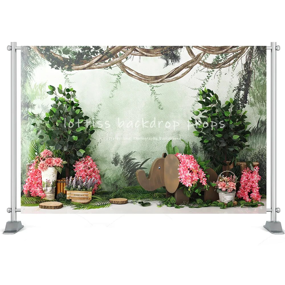 Jungle Safari Birthday Photography Backdrop Tropical Forest Africa Animals Elephant Lion Party Newborn Baby Shower Background