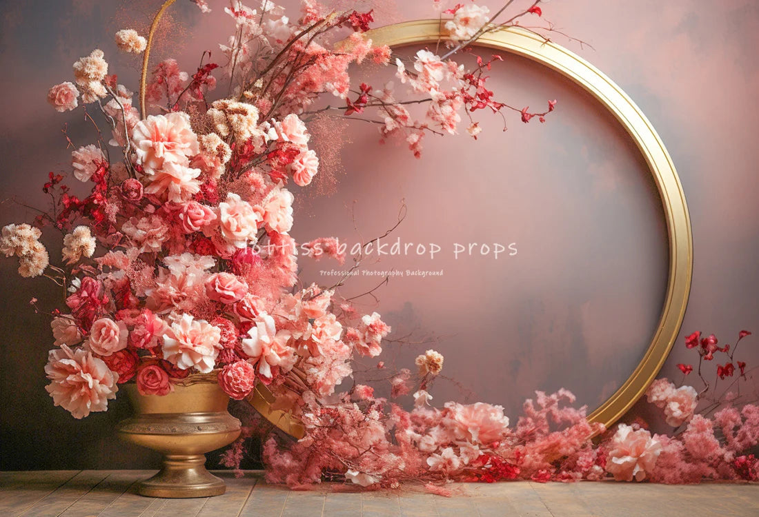 Spring Pink Gold Arch Backdrops Kids Baby Photography Child Wedding Photocall Decors Garden Floral Door Backgrounds