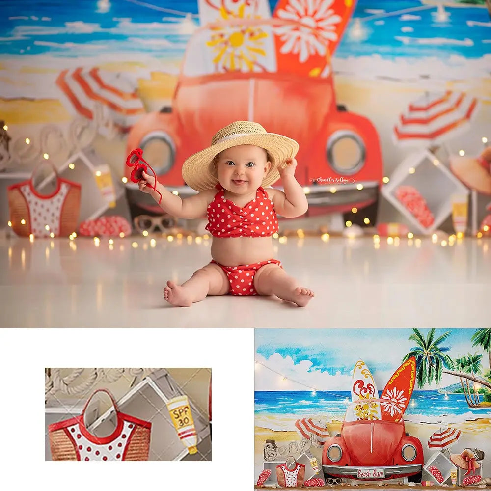 Summer Beach Bum Photography Backdrop Kids Baby Cake Smash Photocall Decors Seaside Plam Trees Child Adult Birthday Backgrounds