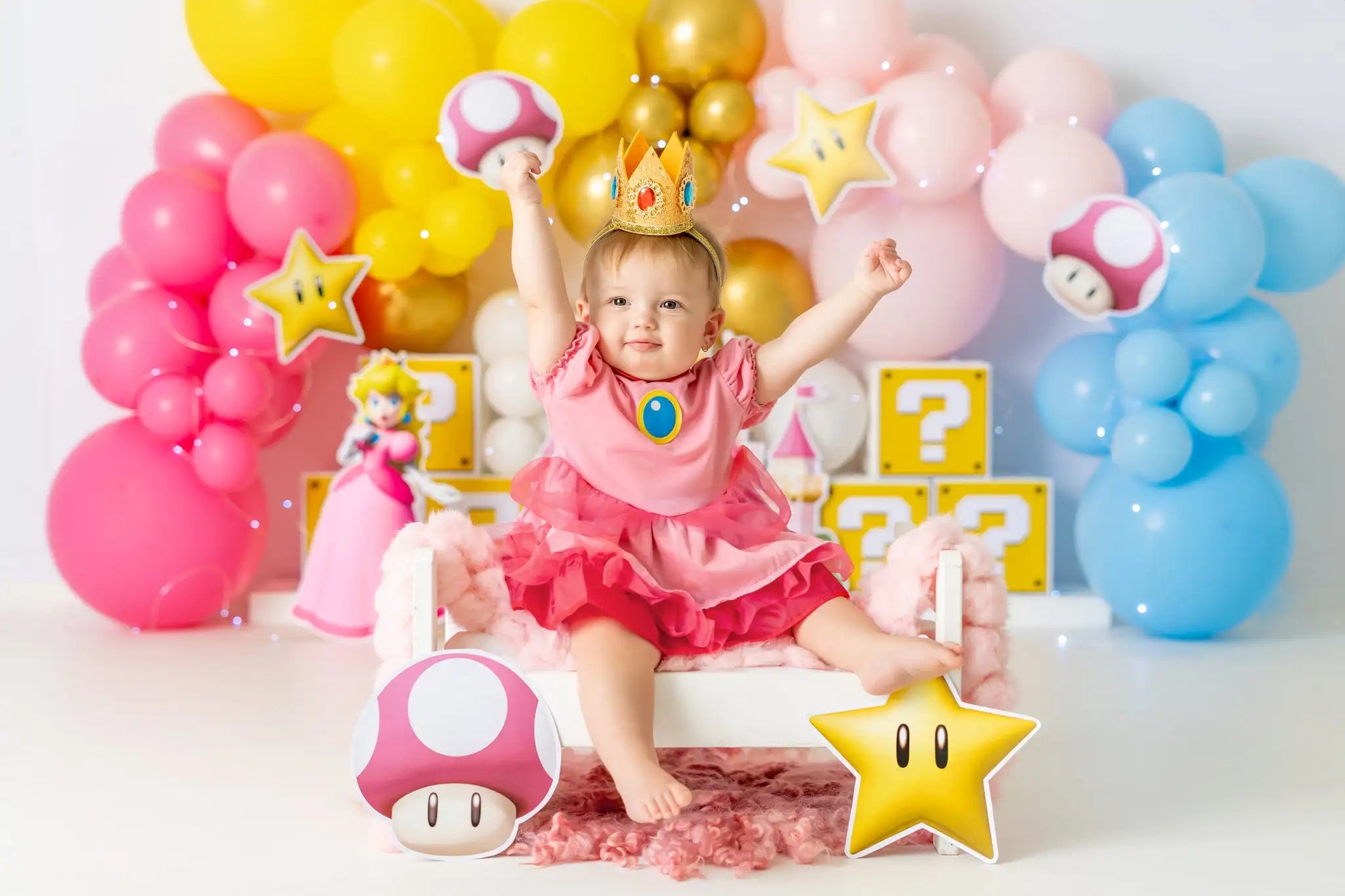 Princess Castle Balloons Garland Backdrop Kids Baby Cake Smash Photocall Decors Child Girls Adult Birthday Studio Backgrounds