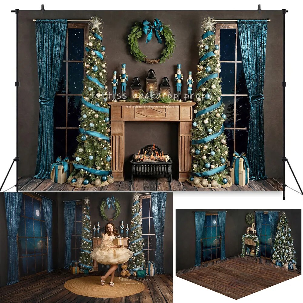 Christmas Living Room Backdrops Kids Adult Photography Child Baby Photocall Xams Fireplace Wondows Trees Background