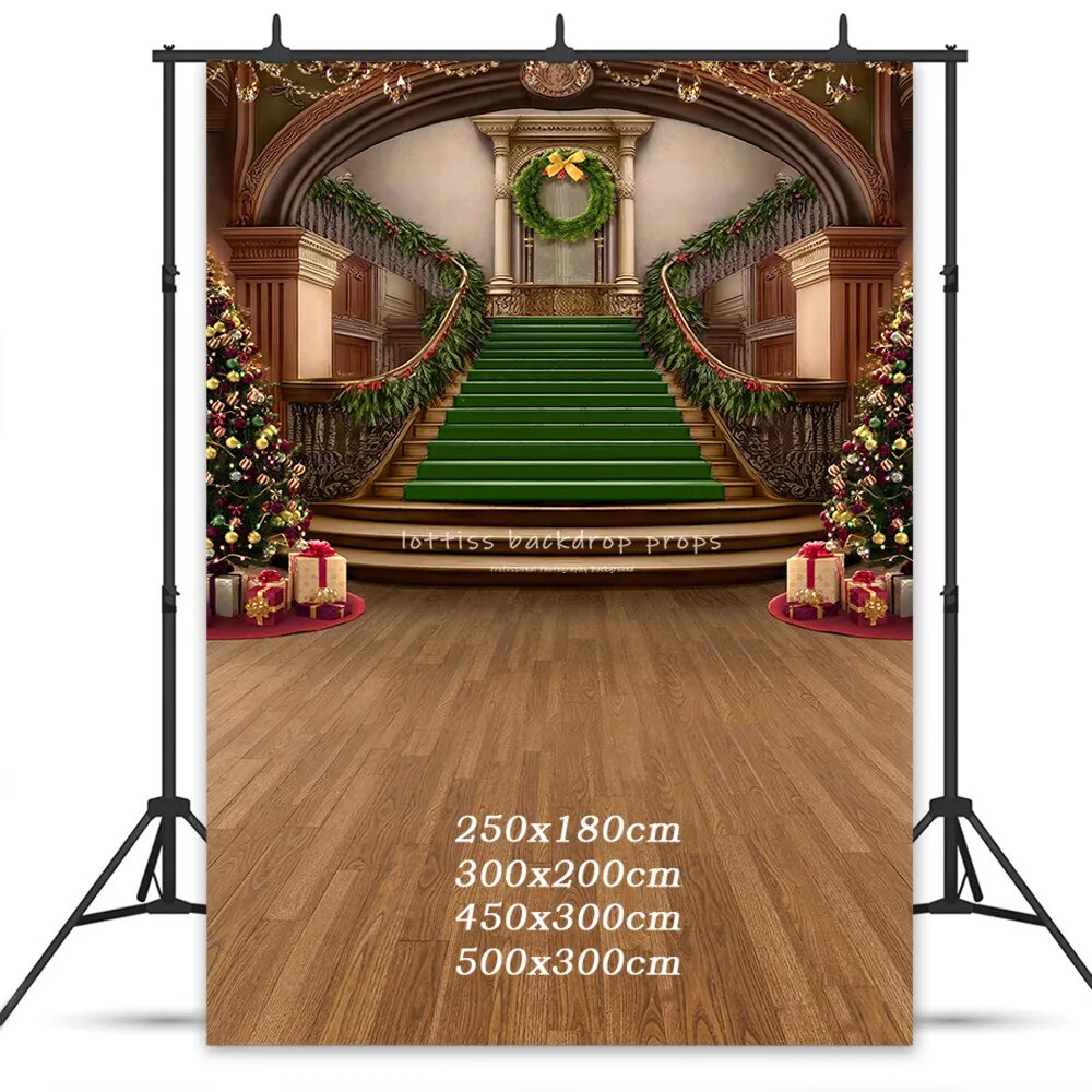 Christmas Castle Staircase Backdrop Kids Photography Props Child Baby Adult Photocall Props Xmas Winter Stair Background