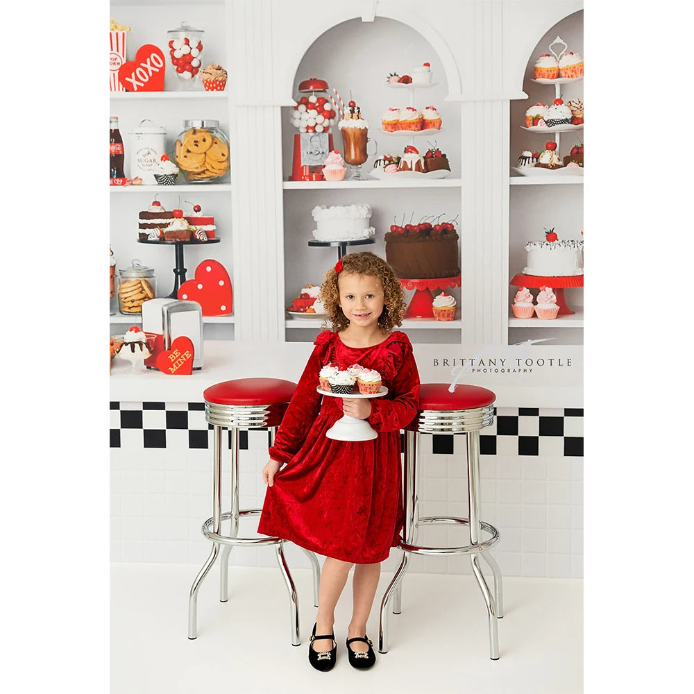 Retro Sweet Shop Photo Background Kids Birthday Cake Smash Photography Backdrop Cloth Portrait Photo Studio Props Backdrop Cloth