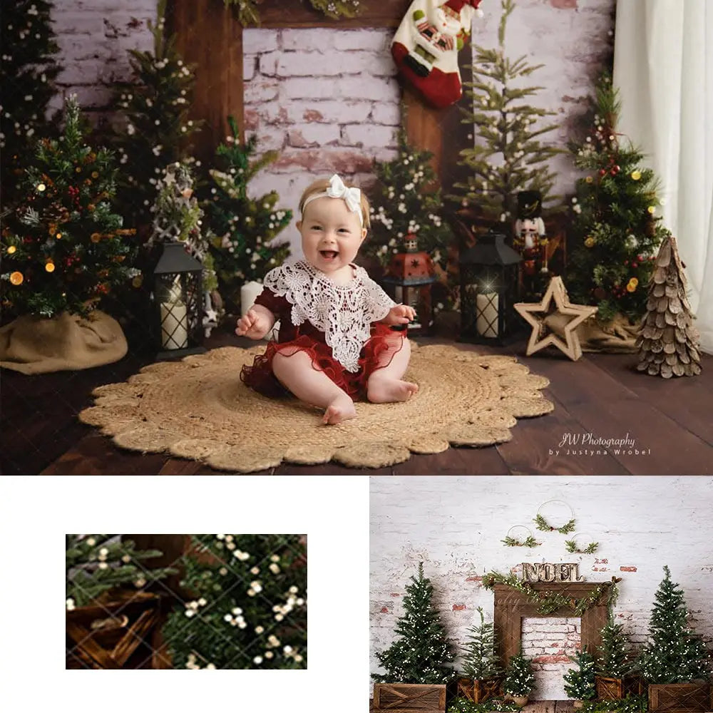 Noel Mantle Lights Christmas Tree Backdrop Kids Baby Cake Smash Photocall Decors Child Girls Adult Family Studio Backgrounds