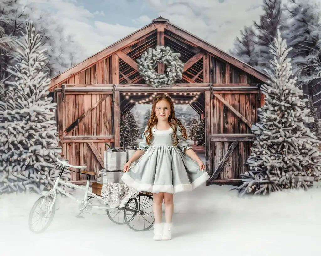 Snowy Mountain Tree Farm Backdrop Kids Baby Cake Smash Photography Props Winter Christmas Child Girls Birthday Backgrounds