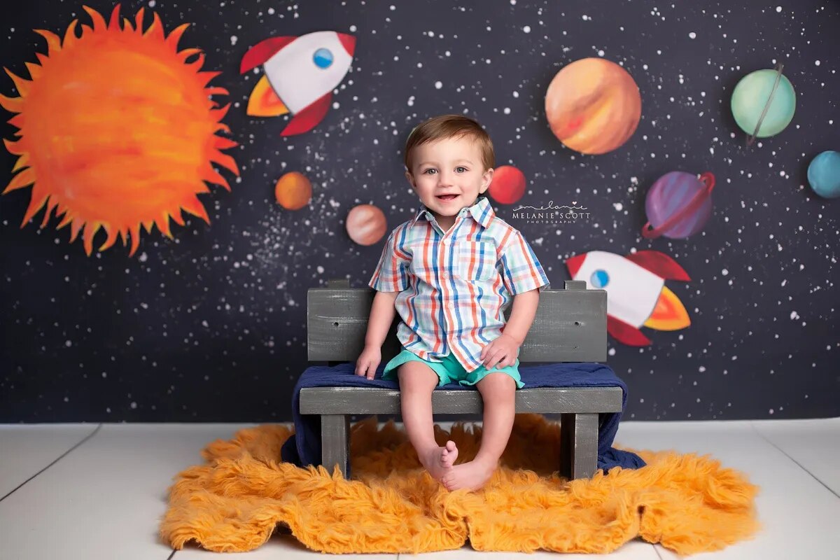 Space Adventurer Backdrops Kids Baby Cake Smash Props Child Portrait Photocall Rocket Spaceship Bacground Birthday Photostudio