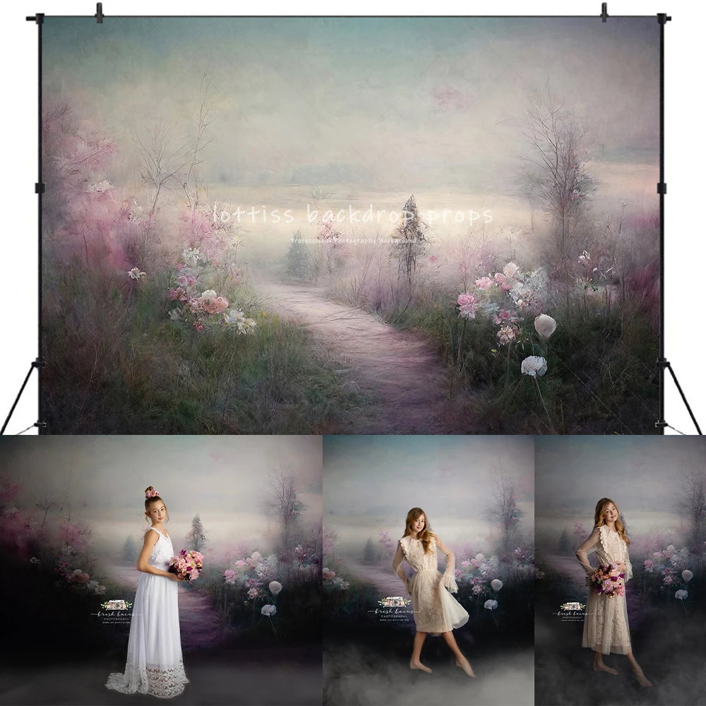 Golden Floral Fantasy Backdrops Kids Baby Photography Child Adult Photocall Props Spring Foggy Forest Art Flower Backgrounds