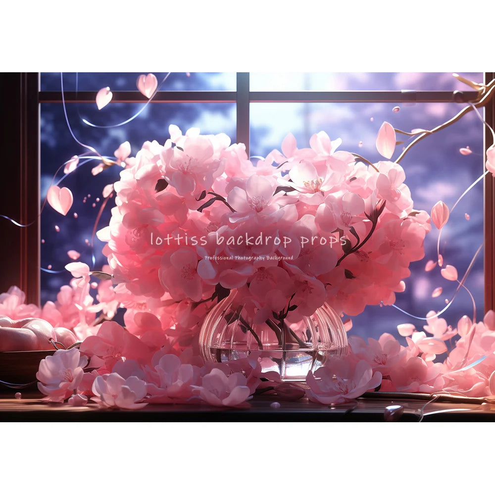 Valentine's Day Rose Windows Backdrops Kids Lover Photography Child Adult Photocall Pink Floral Heart Balloons Backgrounds