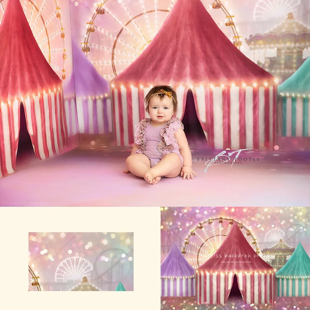 Arrière-plan de carnaval Pastel, accessoires de photographie pour enfants et bébés, pour séance photo, tente de cirque, grande roue 