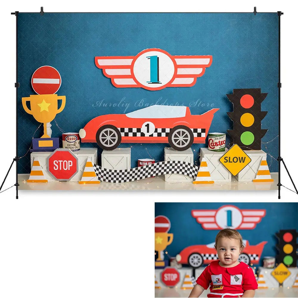 Let The Race Begin Backdrop Kids Boys Adult Birthday Photocall Decors Child Baby Cake Smash Photography Backgrounds