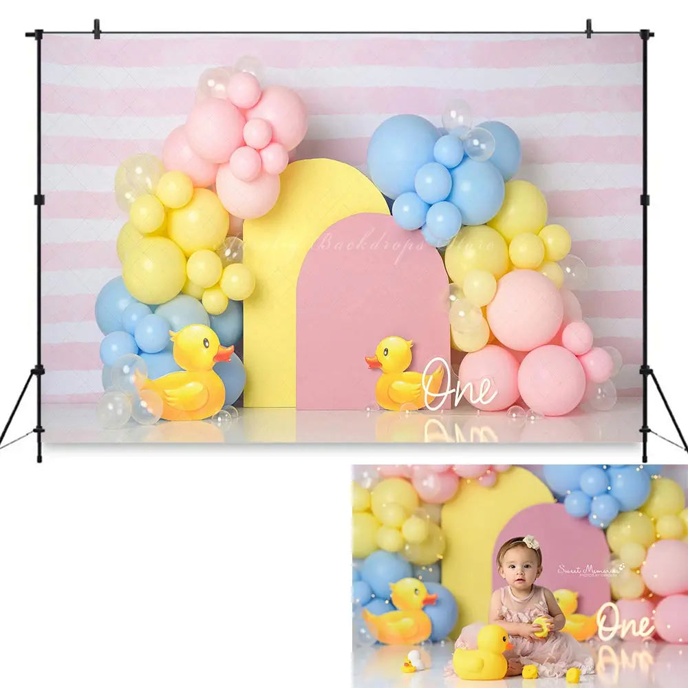 Rubber Duckie Backdrop Balloons Garland Kids Baby Cake Smash Photocall Decors Child Boys Adult Birthday Studio Backgrounds