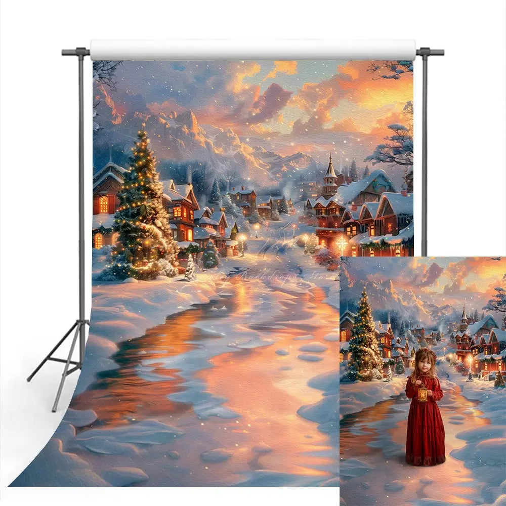 Christmas Sunset Town Photography Backdrop Kids Baby Cake Smash Photocall Decors Family Adult Birthday Studio Backgrounds