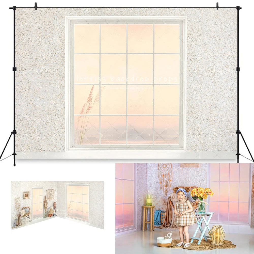 Boho Spring Windows Backdrops Kids Girl Photography Props Child Baby Photocall Decors Birthday Photo Background