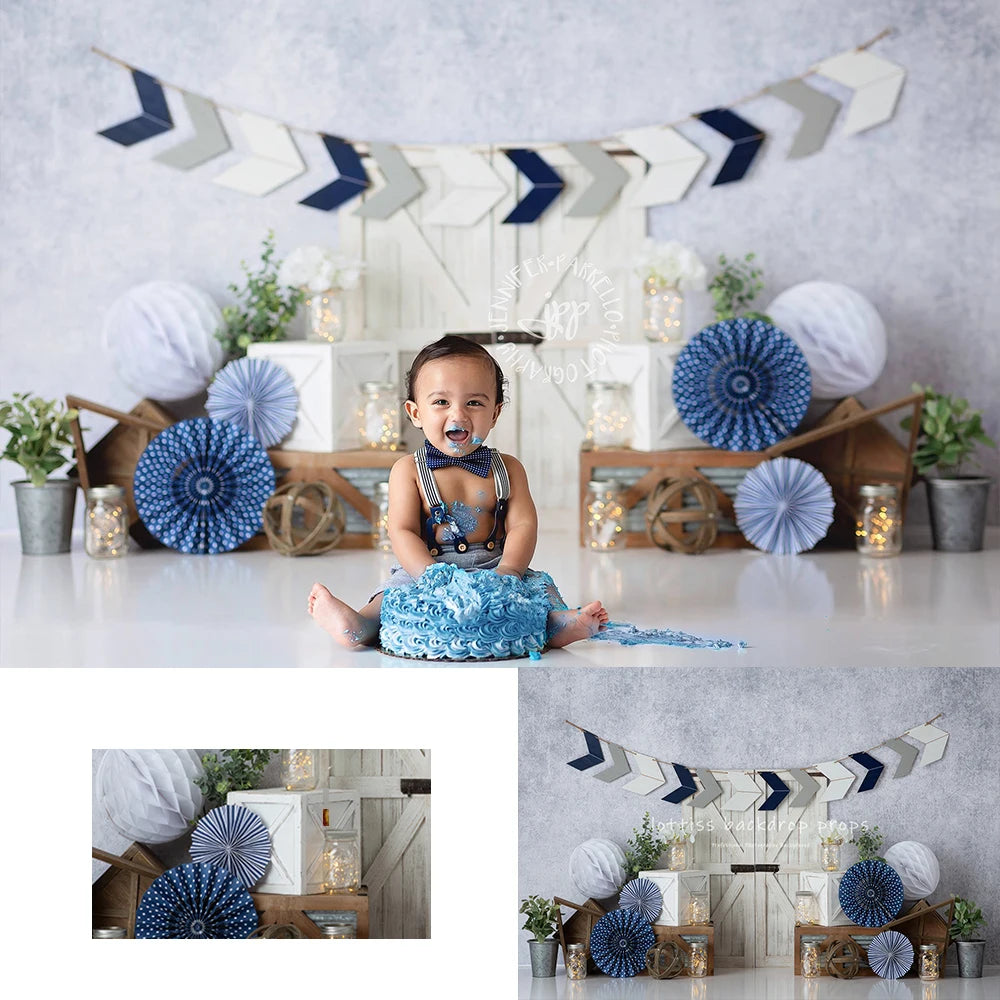 Wooden Door Paper Floral Backdrops Boy Child Photography Props Kids Baby Photocall Decors Backgrounds