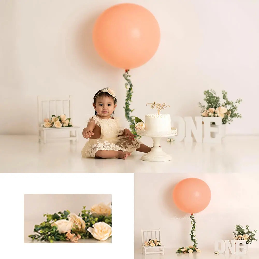 Peach Floral Boho One Backdrop Kids Baby Cake Smash Photocall Decors Child Adult Birthday Photography Backgrounds