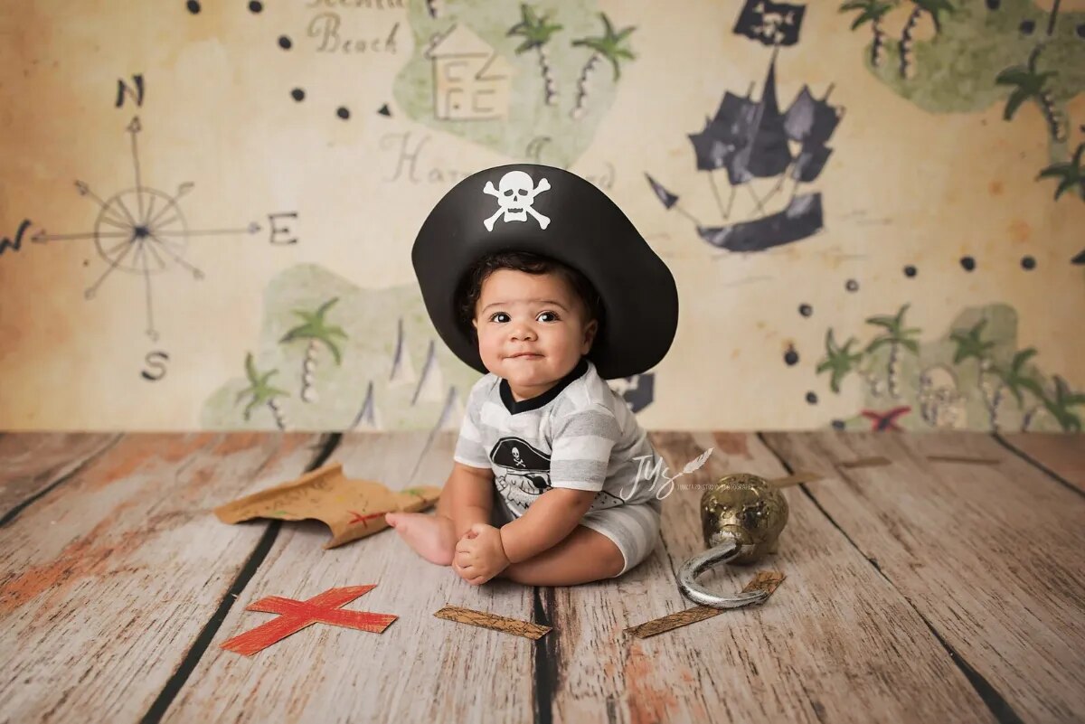 Treasure Island Backdrops Boy Portrait Props Kids Baby Cake Smash Photography Birthday Party Child Sports Background