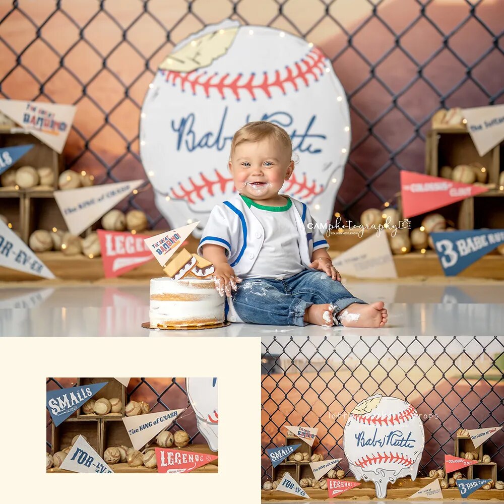 Summer Sandlot Baseball Backdrops Kids Baby Birthday Cake Smash Props Chiild Adult Photography Props Sports Theme Background