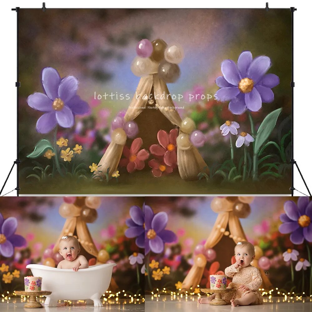 Fairy Campground Backdrops Kids Baby Cake Smash Birthday Photography Child Adult Photocall Spring Floral Garden Background