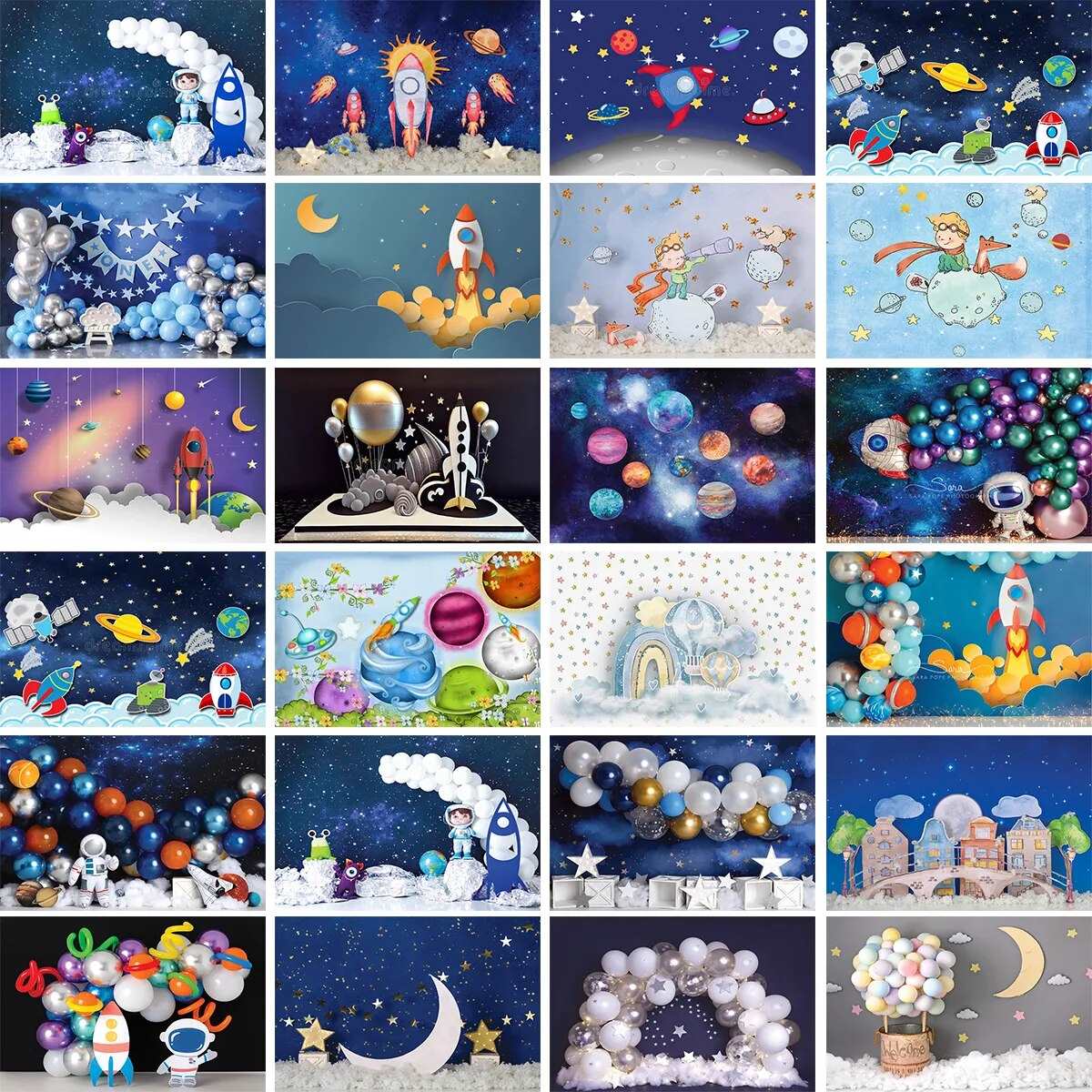 Astronaut Space Backdrop Kids Cake Smash Photography Stars Mars 1st Birthday Party Universe Starry Sky Decor Props Photostudio