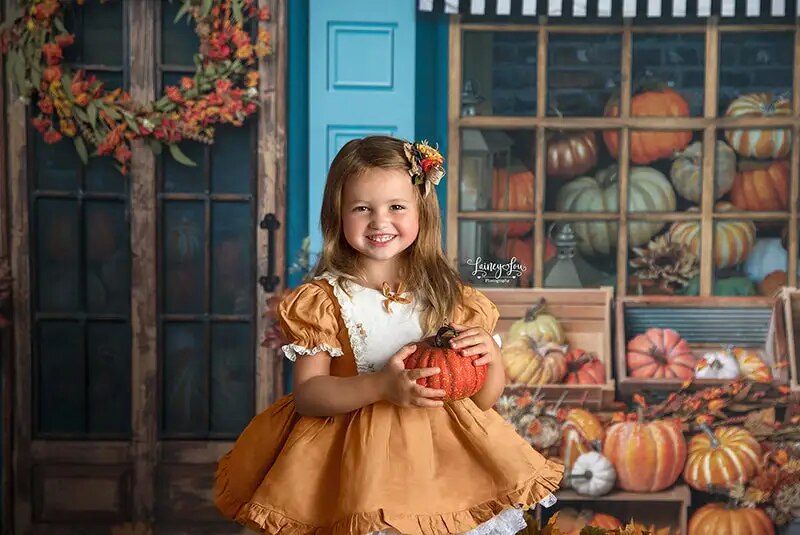 Vitrine d'automne pour enfants, photographie de filles, séance photo pour bébés, accessoires de gâteau d'anniversaire, arrière-plan citrouille d'halloween 