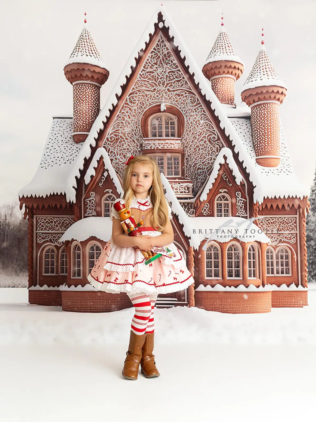 Gingerbread Home Backdrops Kids Girl Photography Props Child Baby Adult Xmas Snowy House Front Background