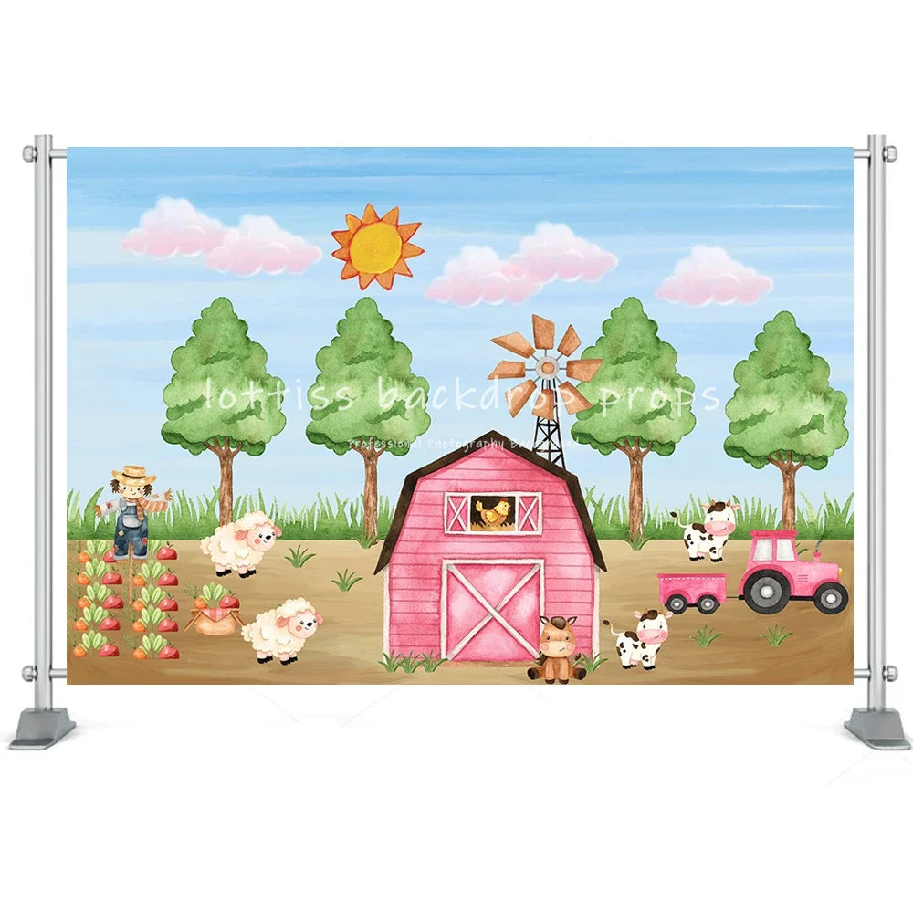 Farm Theme Kids Photography Background Old Barn Balloons Cake Smash Birthday Party Baby Newborn Artistic Backdrop Photo Studio