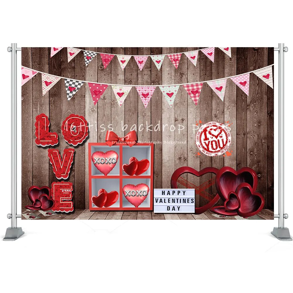 Valentine's Day Backdrop Brick Wall Wood Door Red Rose Heart Flower Shop Brick Wall Photo Background Studio Photoshoot Props