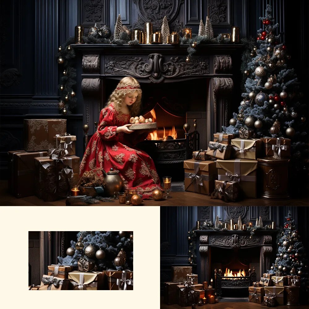 Christmas Classic Fireplace Backdrops Kids Baby Photography Props Child Adult Festival Xmas Treees Living Room Background