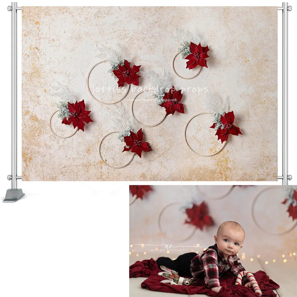 I Hoop You Like Poinsettias Backdrops Kids Portrait Photocall Child Baby Christmas Decors Floral Wall Background Photo Studio