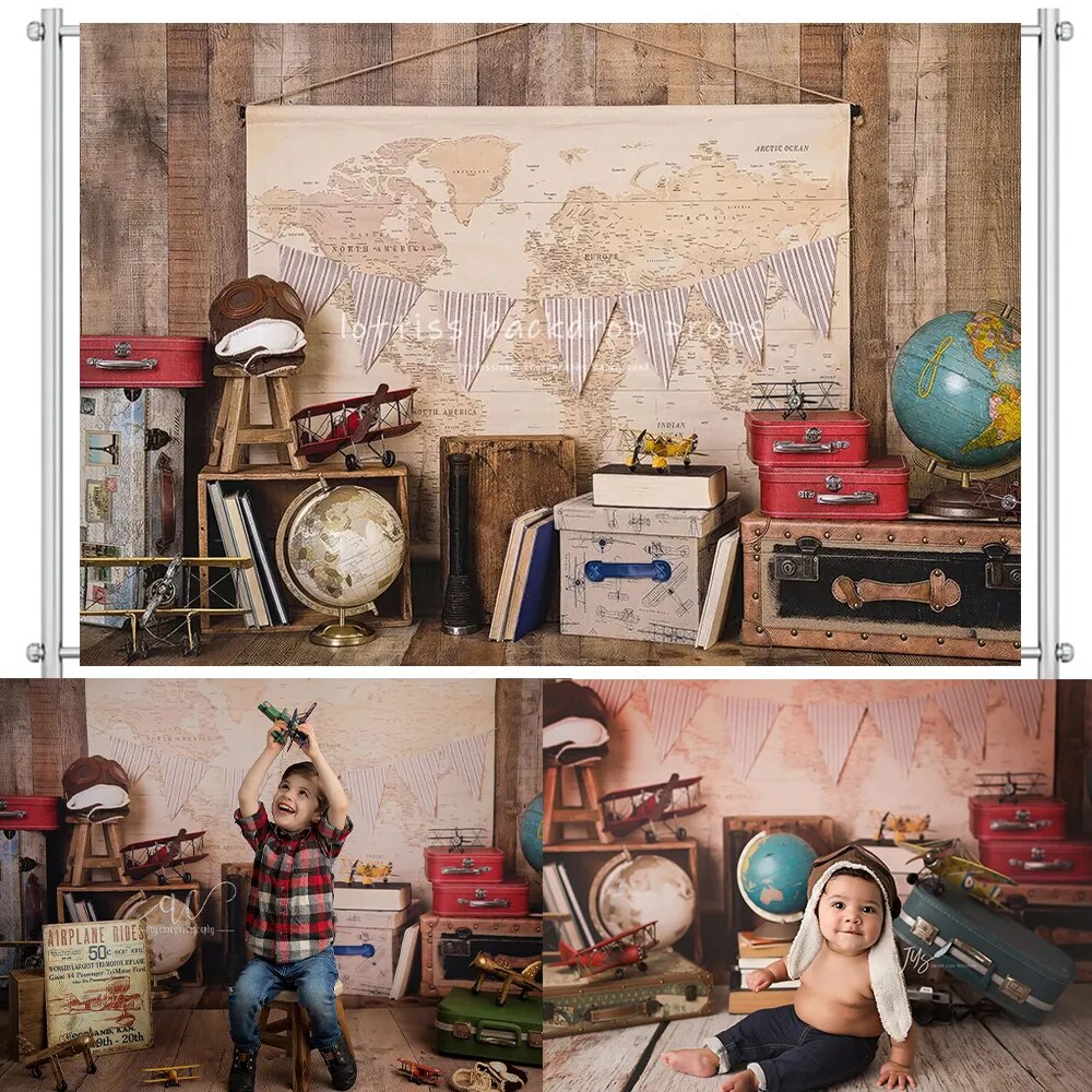 Voyage dans le monde décors enfants gâteau Smash accessoires enfant bébé anniversaire bannière décor carte du monde bébé enfants Photostudio fond 