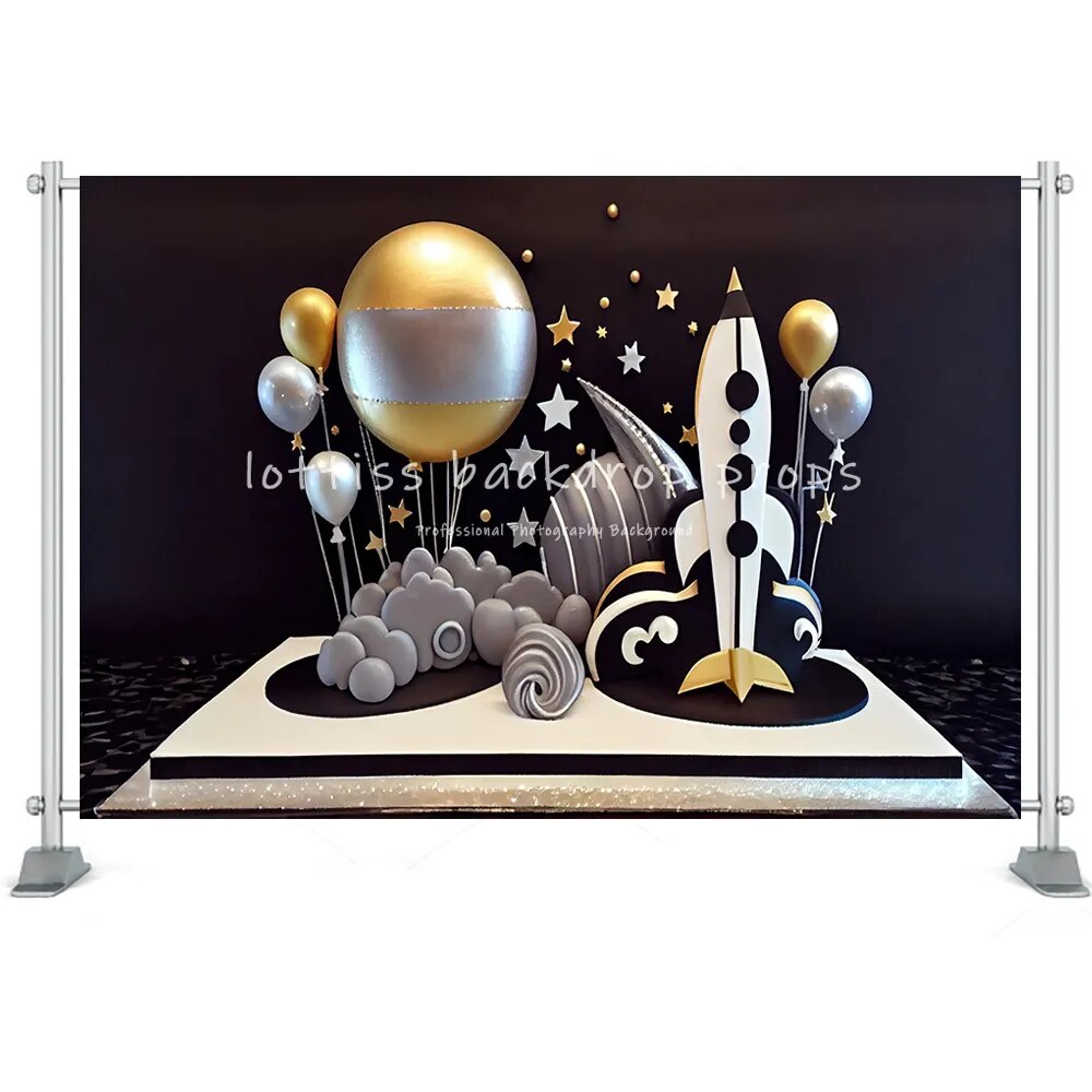 Gâteau Smash photographie toile de fond espace thème étoiles fusée 1st fête d'anniversaire décor enfants garçon astronaute arrière-plans photographiques 