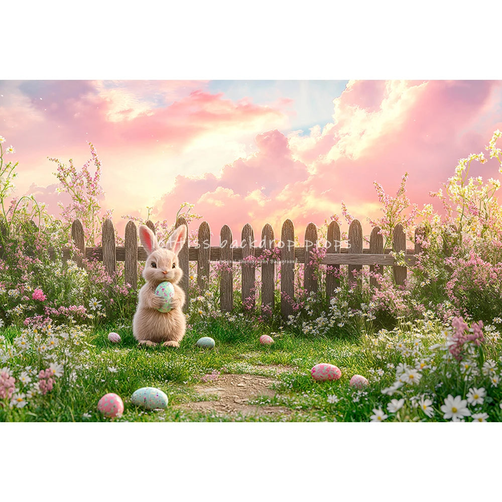 Easter Pink Sky Bunnies Farm Backdrops Kids Baby Birthday Cake Smash Photocall Child Wooden Cottage Carrots Backgrounds