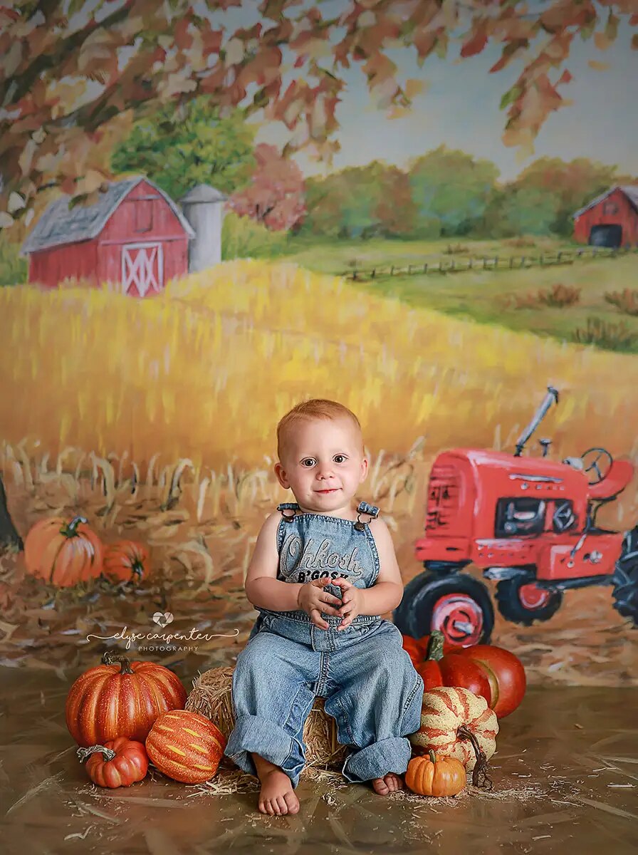 Autumn Red Tractor on the Farm Backdrops Kids Phtography Props Child Baby Birthday Cake Smash Photocall Fall Country Background