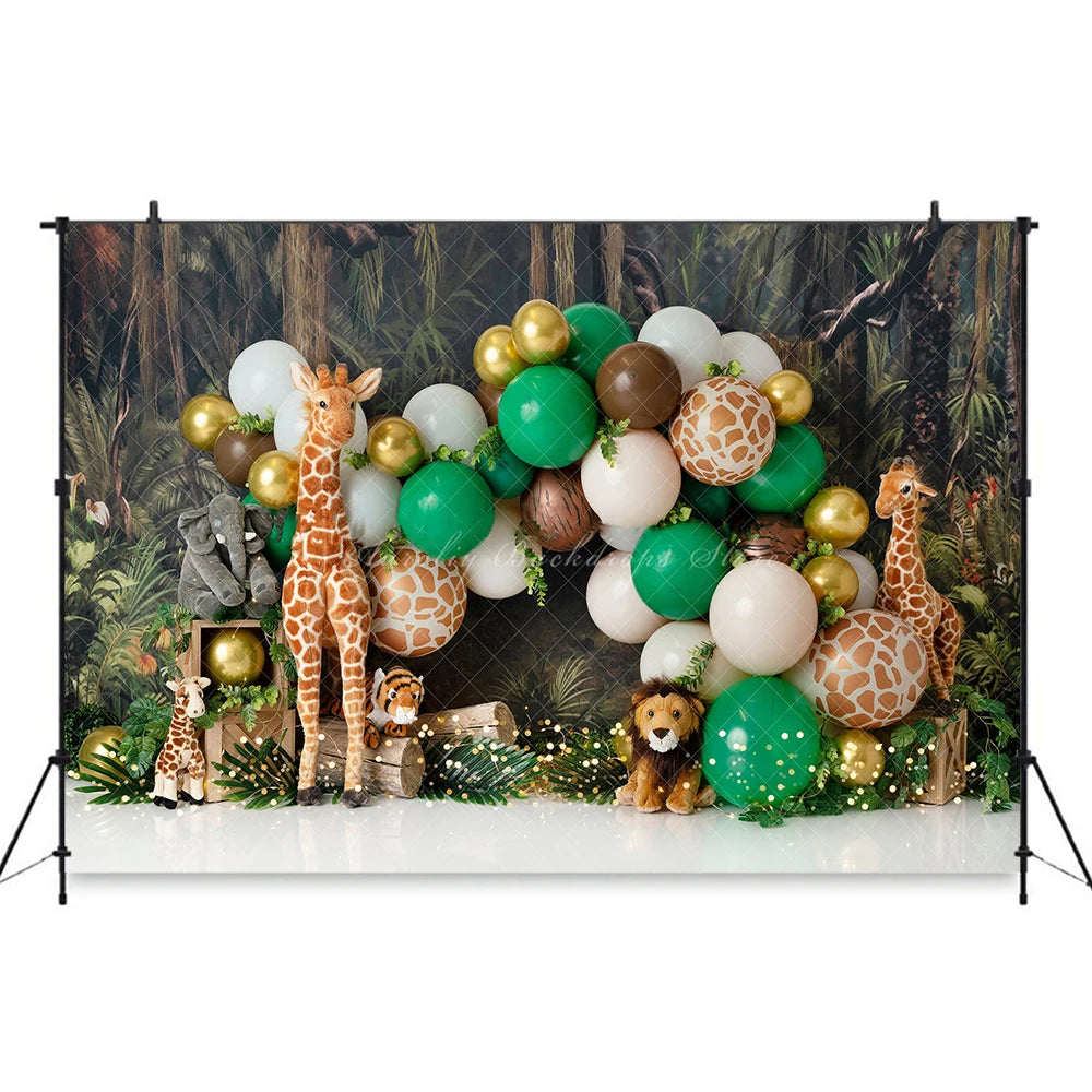 Foxing Around Backdrop Kids Baby Cake Smash Photography Props Balloons Animals Child Adult Photoshoot Studio Backgrounds