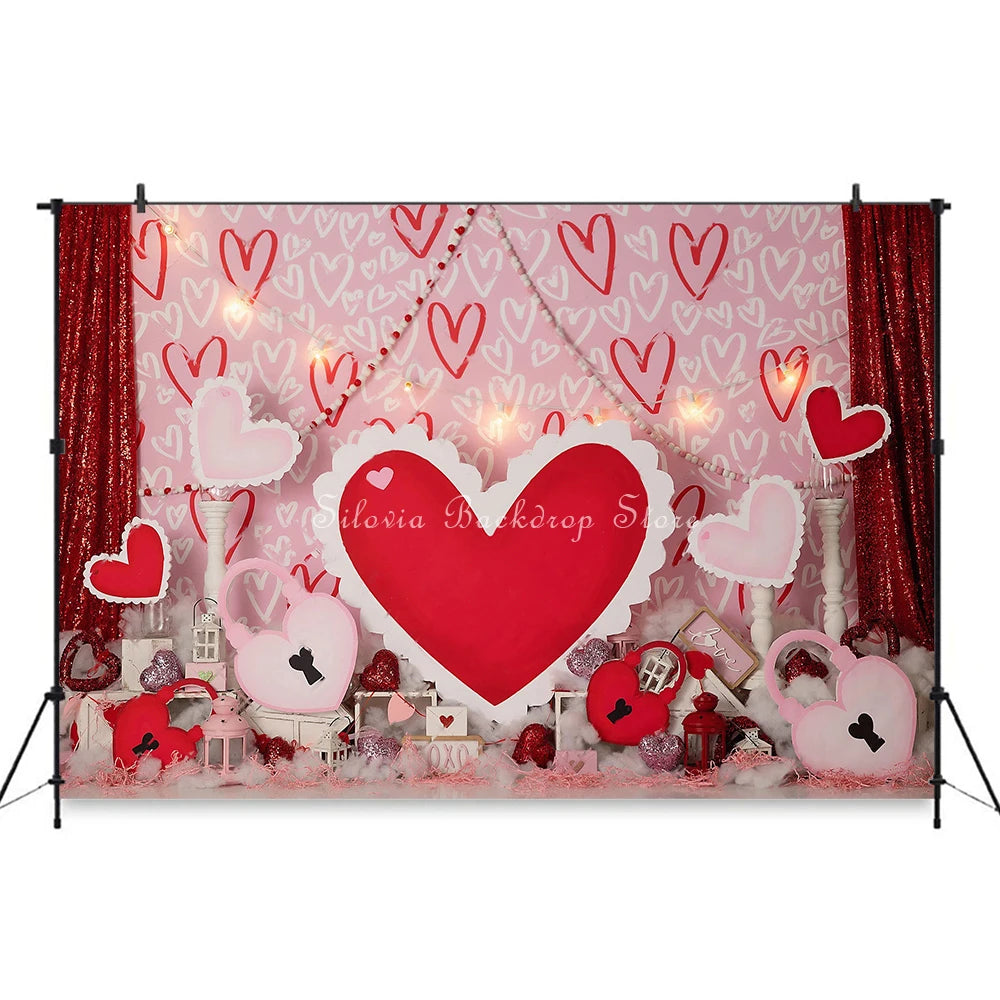 Valentine's Day Photography Backdrop Cloth Red Love Heart Wedding Baby Birthday Party Decor Backgrounds For Photo Studio Props