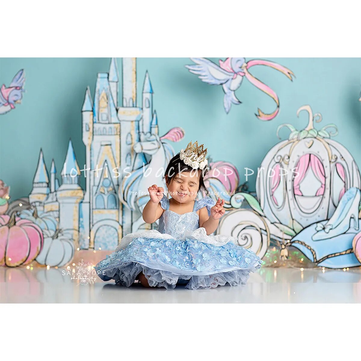 Cendrillon château anniversaire photographie toile de fond dessin animé enfants fille gâteau Smash accessoires citrouille voiture décor bébé douche fond 