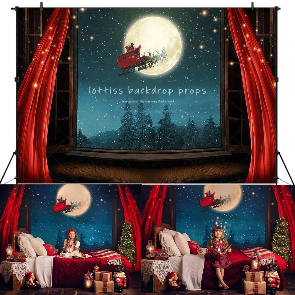 Waiting On Santa Backdrops Kids Baby Photography Child Adult Festival Evening Bed Photocall Decors Christmas Window Background