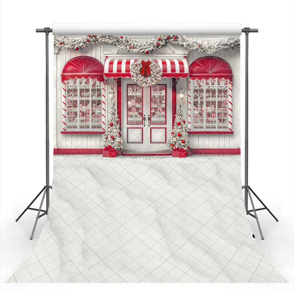 Peppermint Lane Market Christmas Backdrop Kids Baby Cake Smash Photography Props Girls Adult Birthday Studio Backgrounds