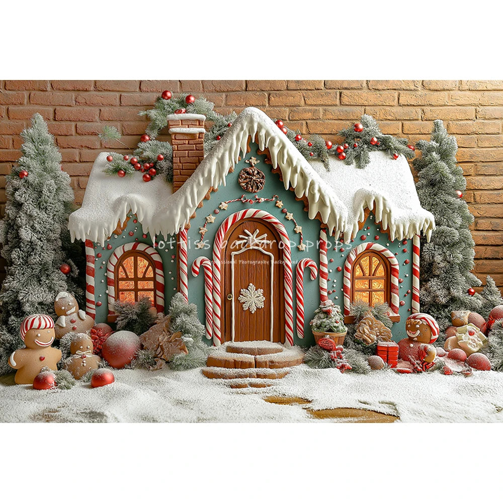 Winter Snowy Cottage Backdrops Kids Adult Photography Child Baby Photocall Snowflake Xmas House Gingerbread Store Backgrounds