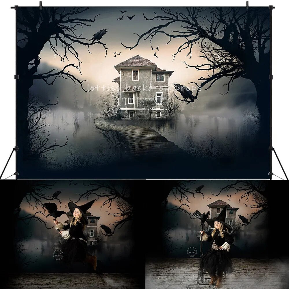 Haunted Gates Halloween Backdrops Kids Adult Photography Party Birthday Child Baby Cemetery Ghost Photocall Props Background