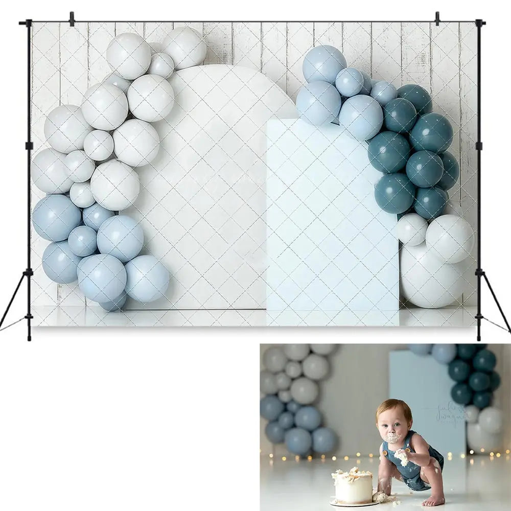 Baby Blue Birthday Backdrop Balloon Garland Kids Baby Cake Smash Photocall Decors Child Adult Photography Backgrounds