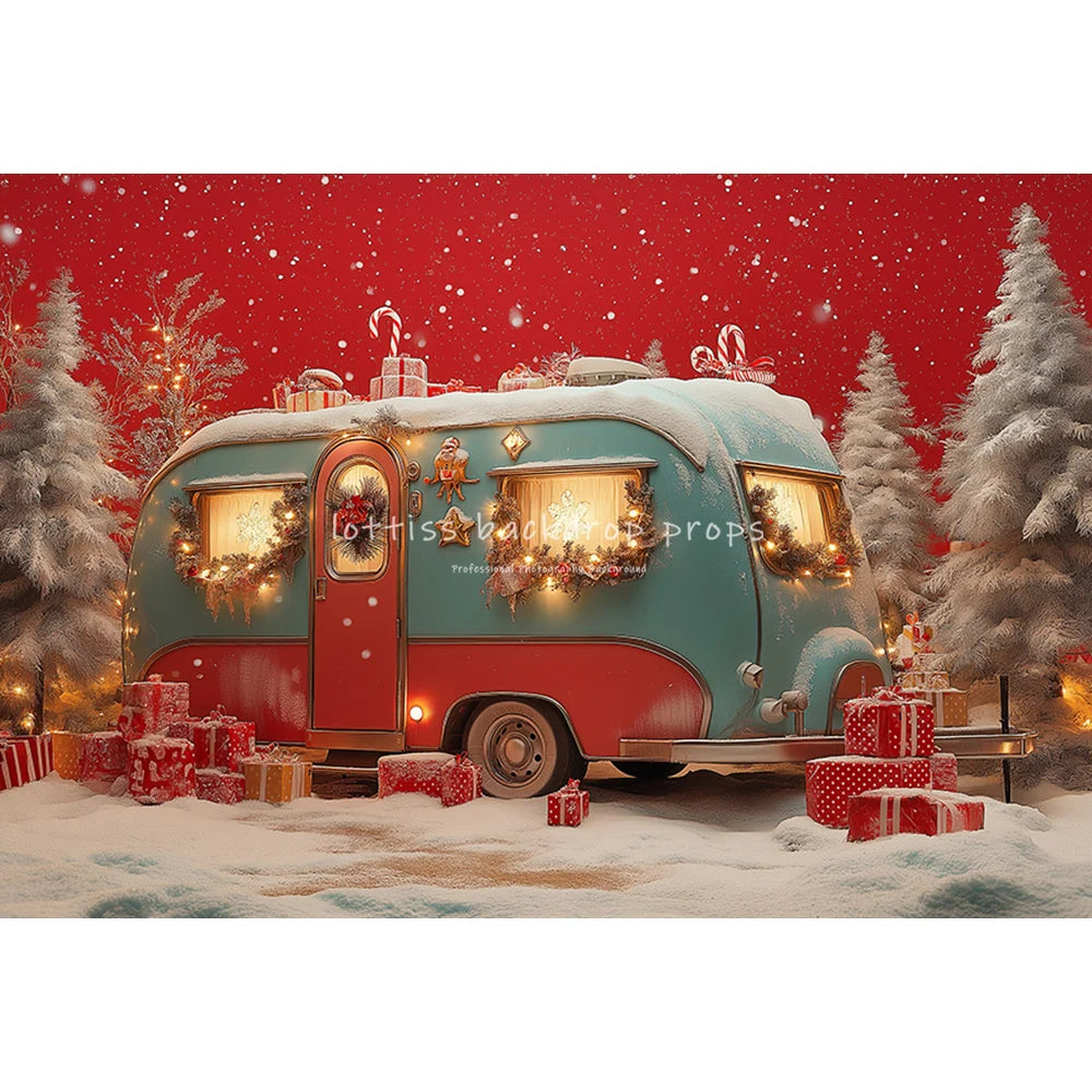 Christmas Truck Snowy House Backdrops Kids Family Photography Child Baby Photocall Snowflake Forest Xmas Bus Trees Backgrounds