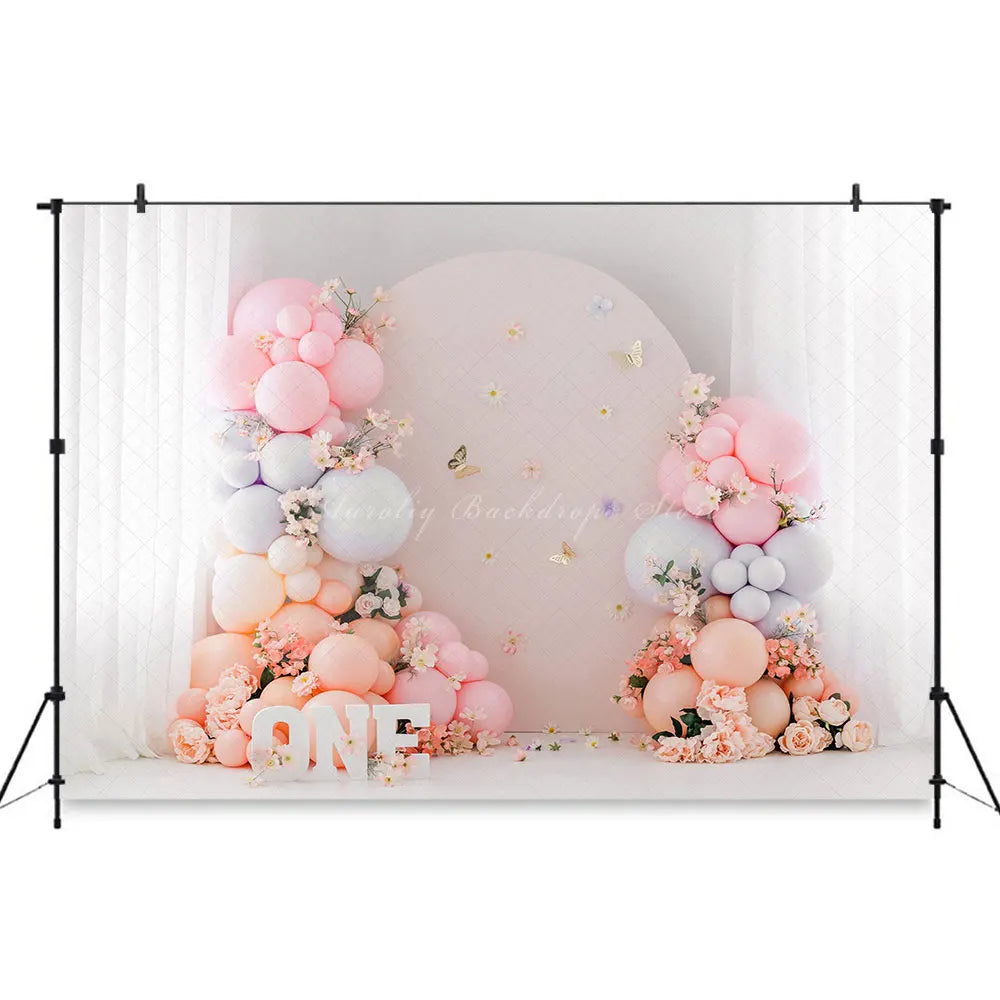 Spring Butterfly Garden Garland Balloon Backdrop Child Kids Cake Smash Photography Props Baby Girls Adult Studio Backgrounds